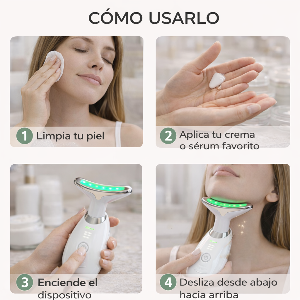 Masajeador de cara, cuello y papada con vibración y LED